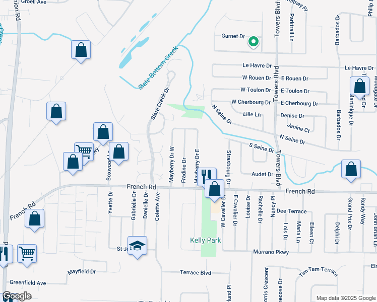 map of restaurants, bars, coffee shops, grocery stores, and more near 48 Fradine Drive in Buffalo
