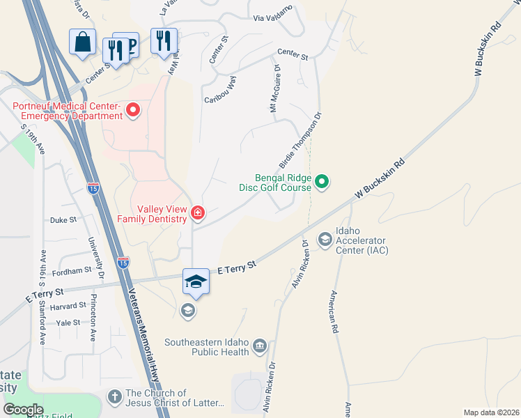map of restaurants, bars, coffee shops, grocery stores, and more near 2475 Birdie Thompson Drive in Pocatello