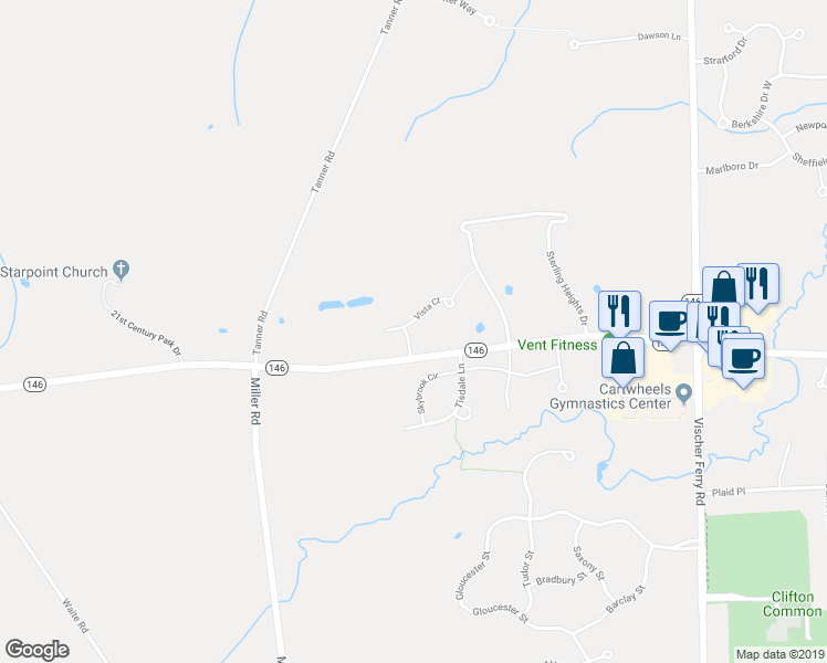 map of restaurants, bars, coffee shops, grocery stores, and more near 23 Vista Court in Saratoga County