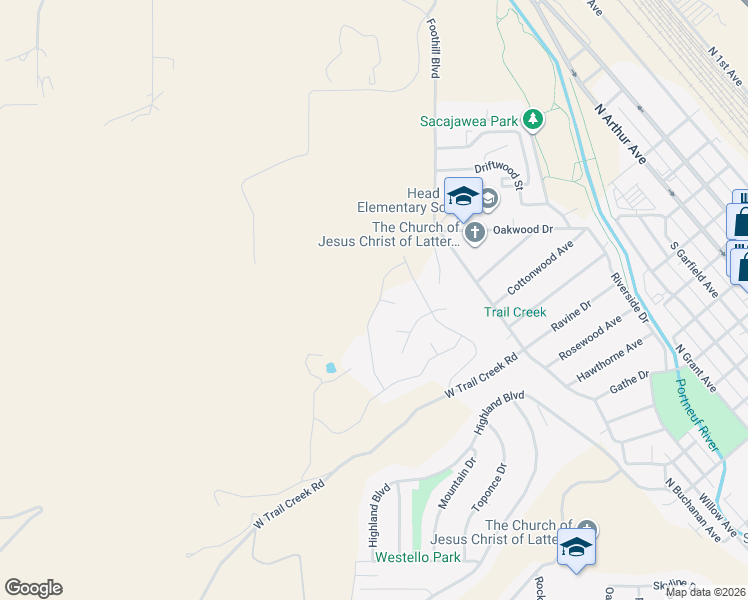 map of restaurants, bars, coffee shops, grocery stores, and more near 1402 De Salle Court in Pocatello