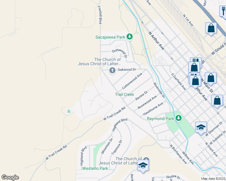 map of restaurants, bars, coffee shops, grocery stores, and more near 1850 Magellan Loop in Pocatello