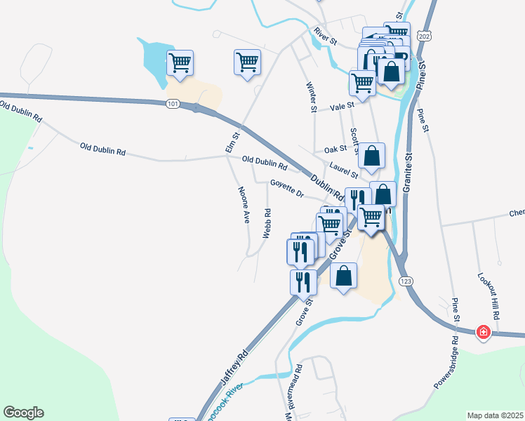 map of restaurants, bars, coffee shops, grocery stores, and more near 42 Noone Avenue in Peterborough