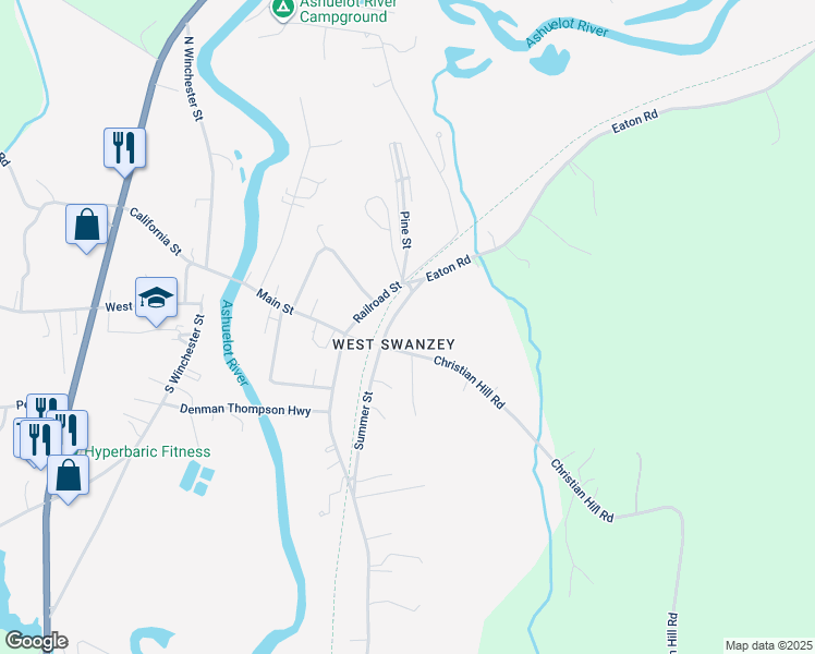 map of restaurants, bars, coffee shops, grocery stores, and more near 28 Christian Hill Road in Swanzey