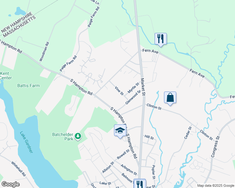 map of restaurants, bars, coffee shops, grocery stores, and more near 8 Vine Street in Amesbury