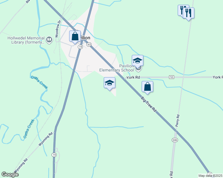 map of restaurants, bars, coffee shops, grocery stores, and more near 7014 Big Tree Road in Pavilion
