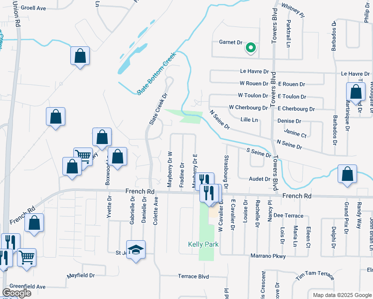 map of restaurants, bars, coffee shops, grocery stores, and more near 86 Fradine Drive in Buffalo
