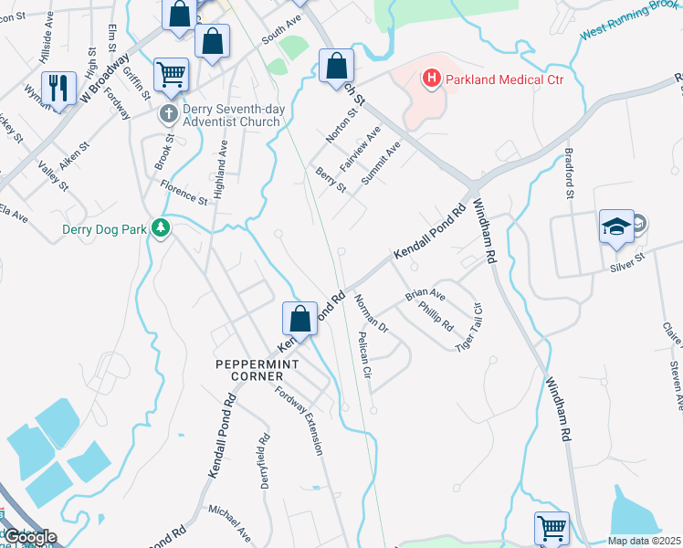 map of restaurants, bars, coffee shops, grocery stores, and more near 11a Susan Drive in Derry