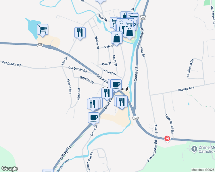 map of restaurants, bars, coffee shops, grocery stores, and more near 1 Mercer Avenue in Peterborough