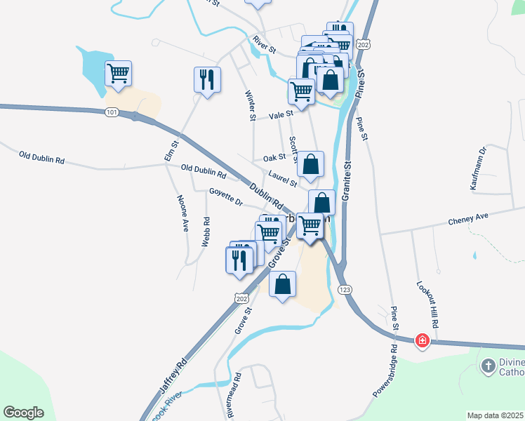 map of restaurants, bars, coffee shops, grocery stores, and more near 1 Mercer Avenue in Peterborough