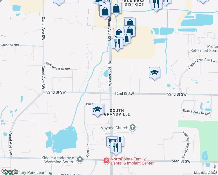 map of restaurants, bars, coffee shops, grocery stores, and more near 5122 Wilson Avenue Southwest in Wyoming