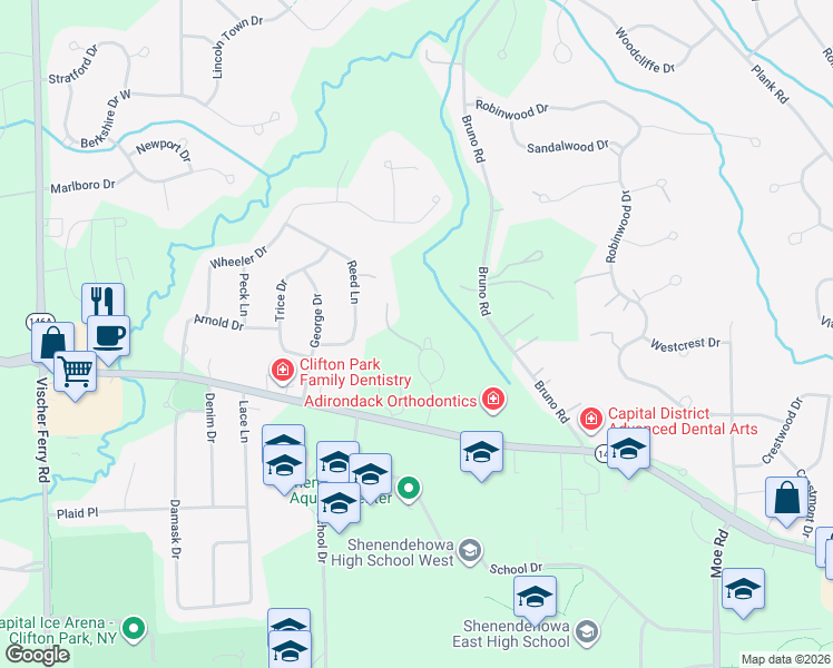 map of restaurants, bars, coffee shops, grocery stores, and more near 49 Green Meadow Drive in Saratoga County
