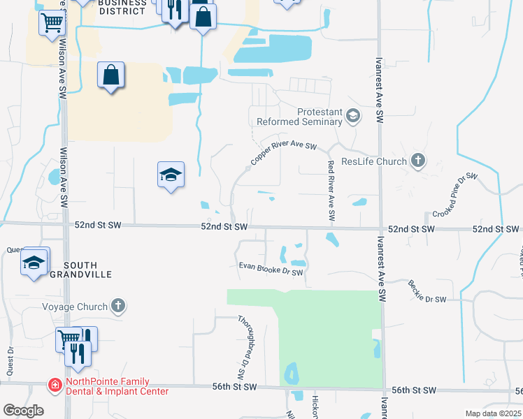 map of restaurants, bars, coffee shops, grocery stores, and more near 3485 52nd Street Southwest in Wyoming