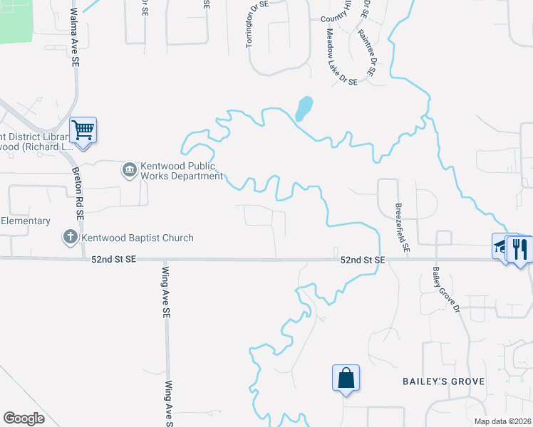 map of restaurants, bars, coffee shops, grocery stores, and more near 3223 Nature View Drive Southeast in Grand Rapids