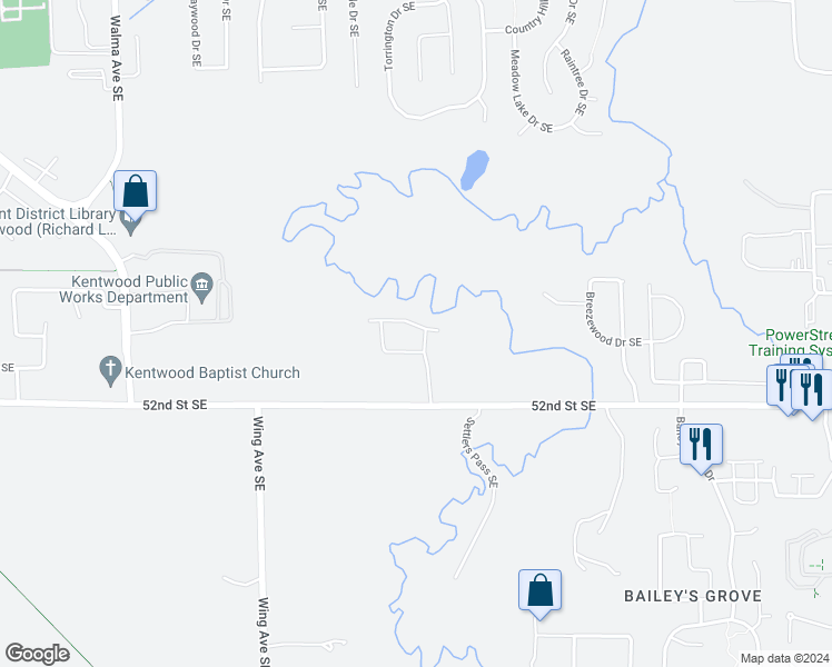map of restaurants, bars, coffee shops, grocery stores, and more near 3250 Nature View Drive Southeast in Grand Rapids