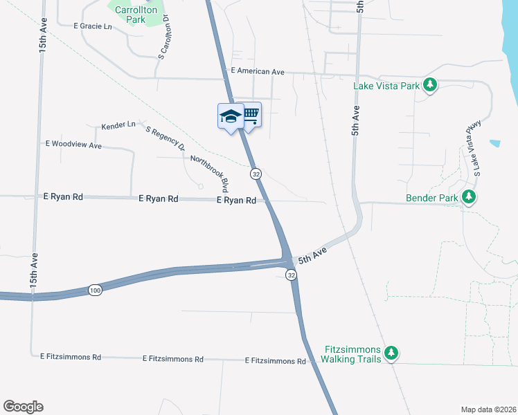 map of restaurants, bars, coffee shops, grocery stores, and more near 9503 South Chicago Road in Oak Creek