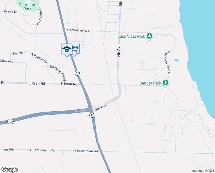 map of restaurants, bars, coffee shops, grocery stores, and more near 3941 East Ryan Road in Oak Creek