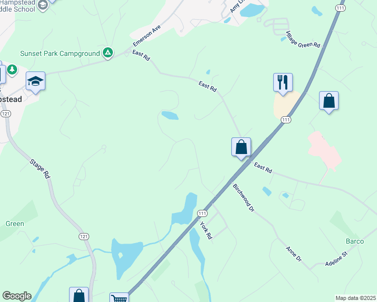 map of restaurants, bars, coffee shops, grocery stores, and more near 48 Hickory Road in Hampstead