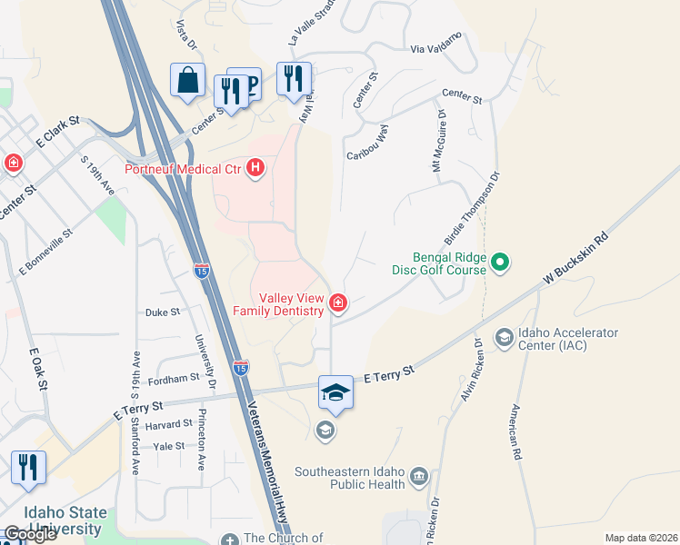 map of restaurants, bars, coffee shops, grocery stores, and more near 775-777 Hospital Way in Pocatello