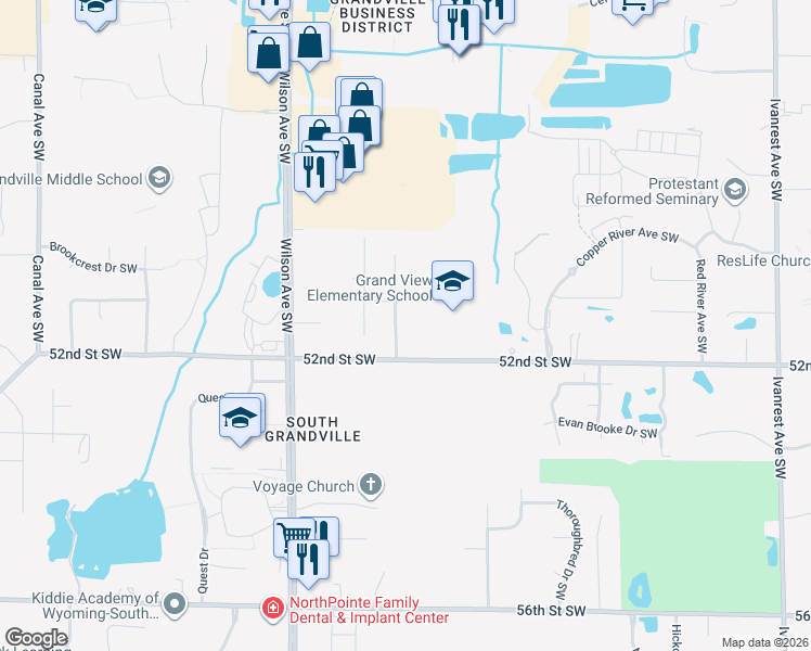 map of restaurants, bars, coffee shops, grocery stores, and more near 5138 Alexandria Drive Southwest in Wyoming