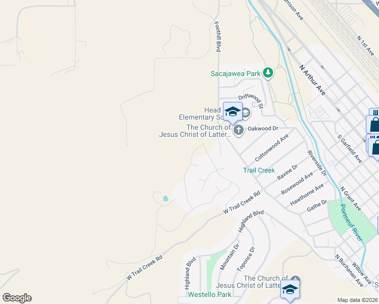 map of restaurants, bars, coffee shops, grocery stores, and more near 1402 De Salle Court in Pocatello