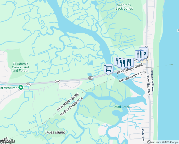 map of restaurants, bars, coffee shops, grocery stores, and more near 427 New Hampshire 286 in Seabrook