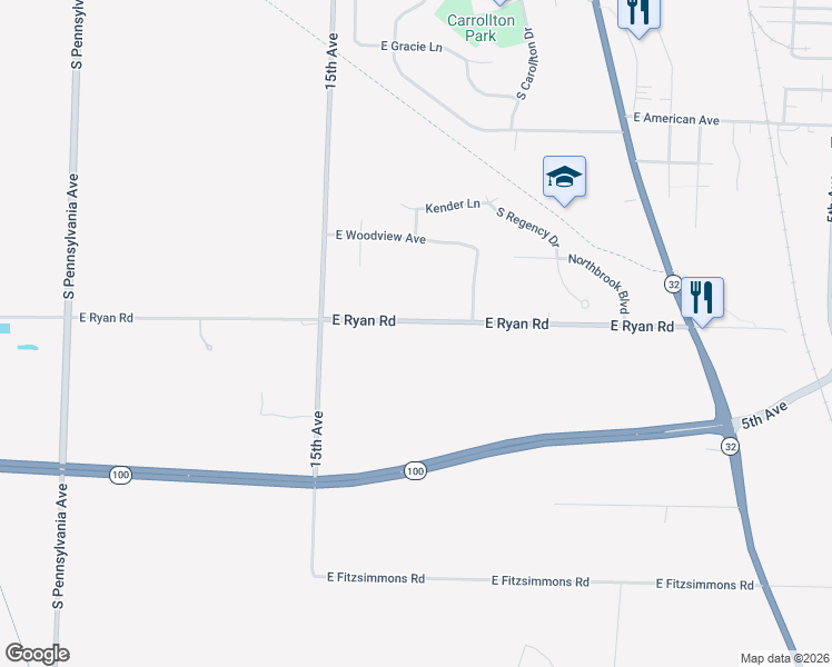 map of restaurants, bars, coffee shops, grocery stores, and more near 3323 East Ryan Road in Oak Creek