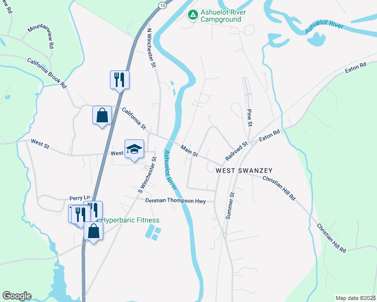 map of restaurants, bars, coffee shops, grocery stores, and more near Main Street in Swanzey