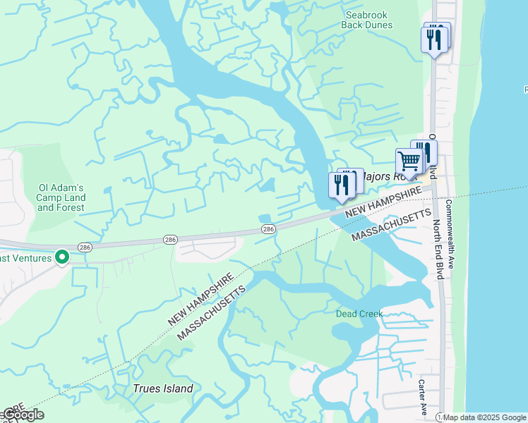 map of restaurants, bars, coffee shops, grocery stores, and more near 427 New Hampshire 286 in Seabrook