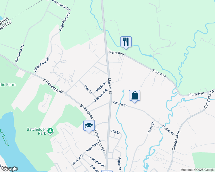 map of restaurants, bars, coffee shops, grocery stores, and more near 198 Market Street in Amesbury