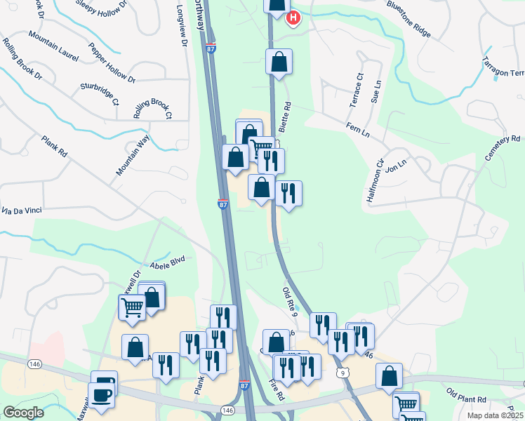 map of restaurants, bars, coffee shops, grocery stores, and more near 1750 U.S. 9 in Saratoga County