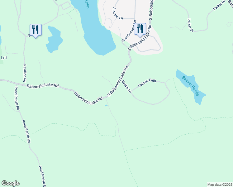 map of restaurants, bars, coffee shops, grocery stores, and more near 121 Baboosic Lake Road in Amherst