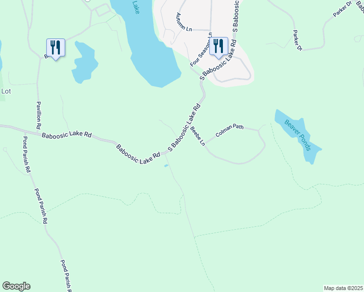 map of restaurants, bars, coffee shops, grocery stores, and more near 121 Baboosic Lake Road in Amherst