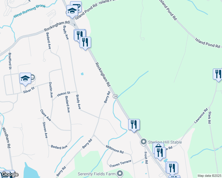 map of restaurants, bars, coffee shops, grocery stores, and more near 126 Rockingham Road in Derry