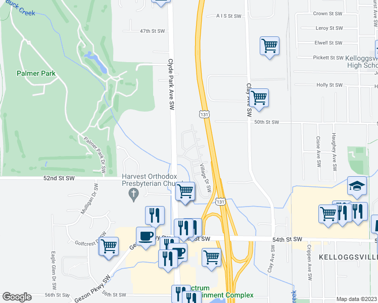 map of restaurants, bars, coffee shops, grocery stores, and more near 730 Brian Drive Southwest in Wyoming