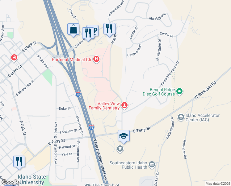 map of restaurants, bars, coffee shops, grocery stores, and more near 775 Hospital Way in Pocatello