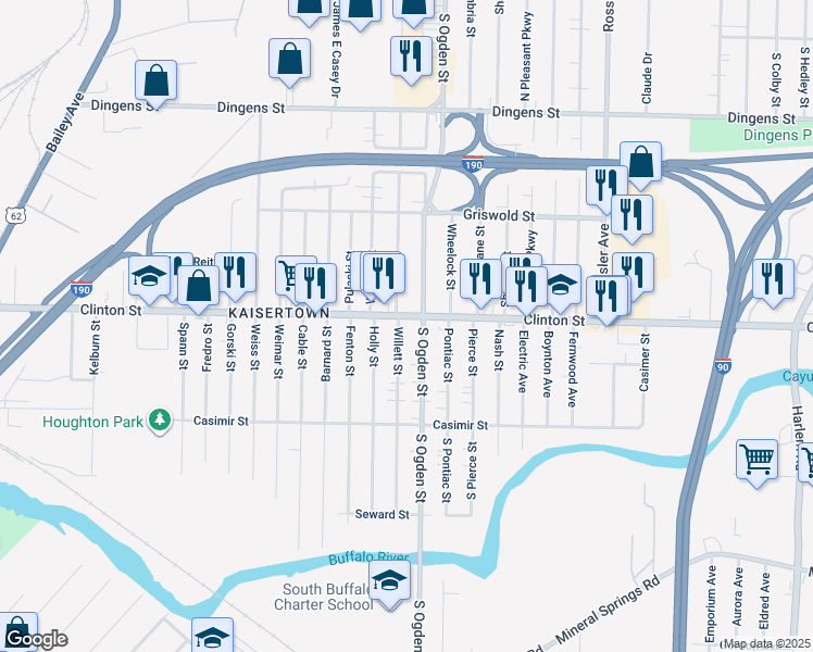 map of restaurants, bars, coffee shops, grocery stores, and more near 1999 Clinton Street in Buffalo