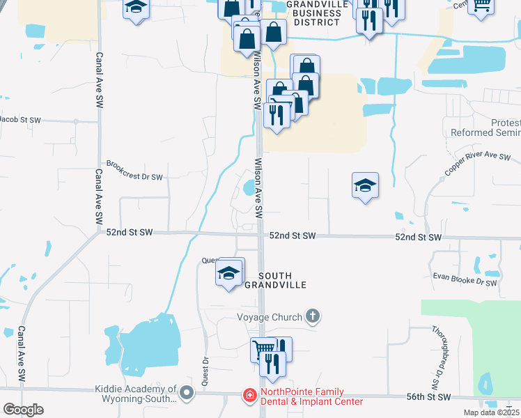 map of restaurants, bars, coffee shops, grocery stores, and more near 5122 Wilson Avenue Southwest in Wyoming