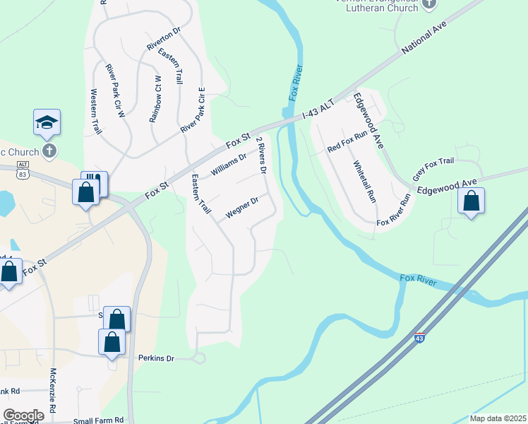 map of restaurants, bars, coffee shops, grocery stores, and more near 629 2 Rivers Dr in Mukwonago
