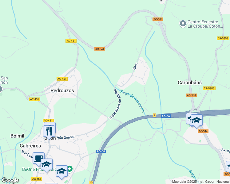 map of restaurants, bars, coffee shops, grocery stores, and more near 33 Lugar Brans de Abaixo in Brión