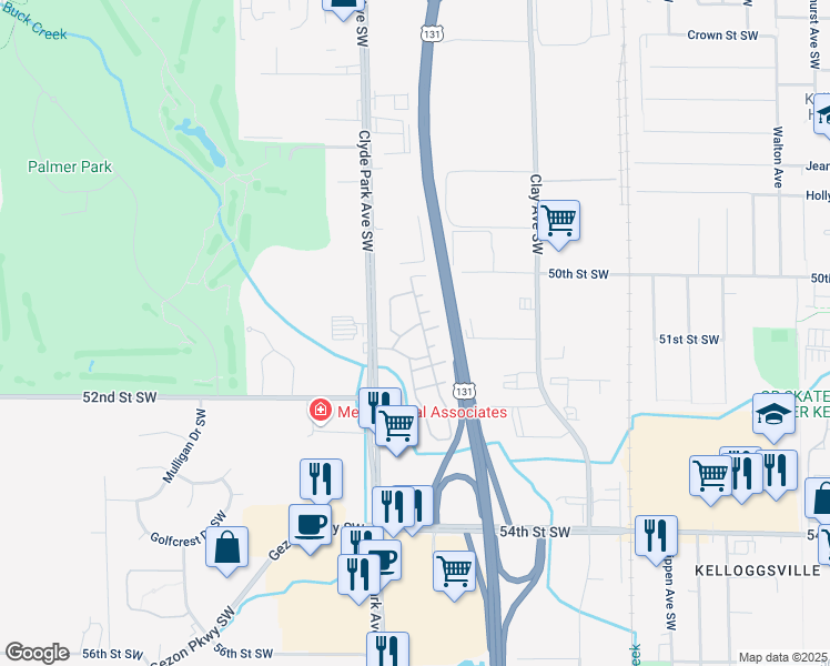 map of restaurants, bars, coffee shops, grocery stores, and more near 730 Brian Drive Southwest in Wyoming