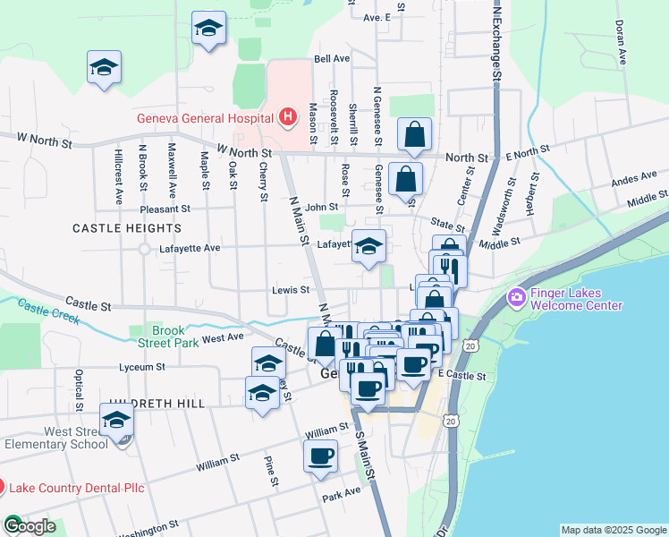 map of restaurants, bars, coffee shops, grocery stores, and more near 23 Goodelle Terrace in Geneva