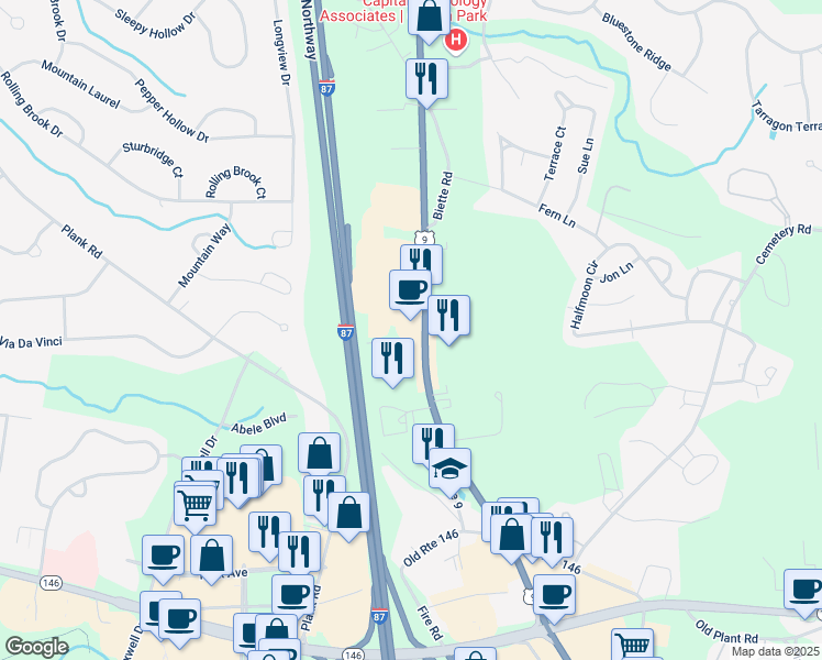 map of restaurants, bars, coffee shops, grocery stores, and more near 1750 U.S. 9 in Saratoga County
