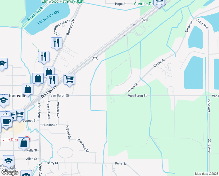 map of restaurants, bars, coffee shops, grocery stores, and more near 5644 East Town Drive in Hudsonville