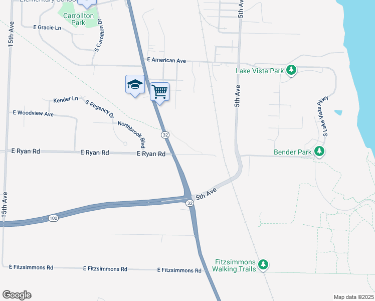map of restaurants, bars, coffee shops, grocery stores, and more near 3826 East Ryan Road in Oak Creek