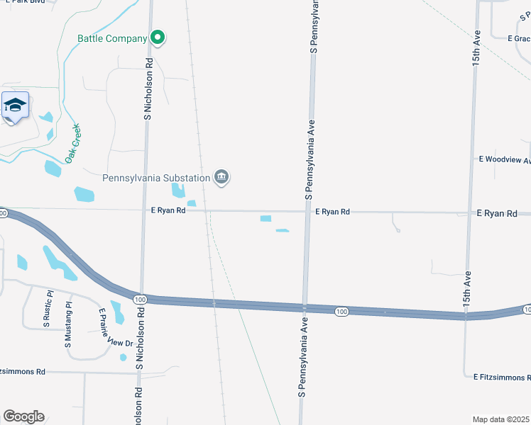 map of restaurants, bars, coffee shops, grocery stores, and more near 2121 East Ryan Road in Oak Creek