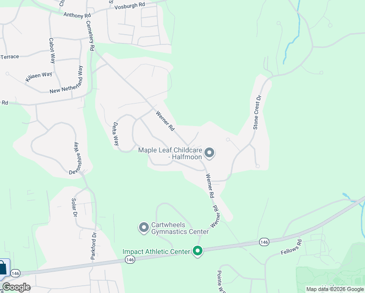 map of restaurants, bars, coffee shops, grocery stores, and more near 48 Werner Road in Saratoga County