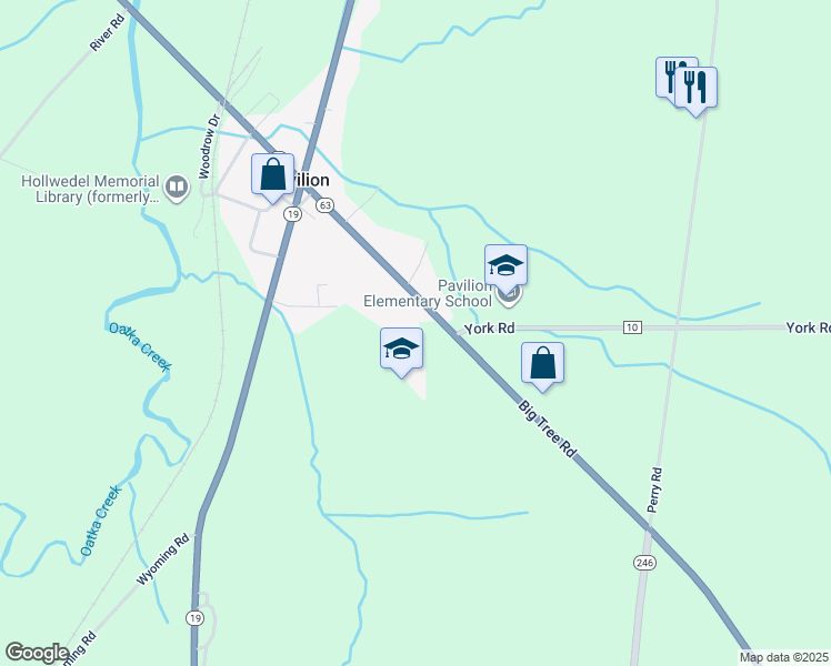 map of restaurants, bars, coffee shops, grocery stores, and more near 7014 Big Tree Road in Pavilion