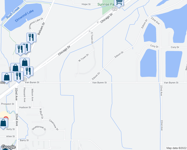map of restaurants, bars, coffee shops, grocery stores, and more near 2659 Edson Drive in Hudsonville