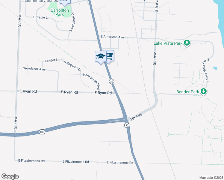 map of restaurants, bars, coffee shops, grocery stores, and more near 9503 South Chicago Road in Oak Creek