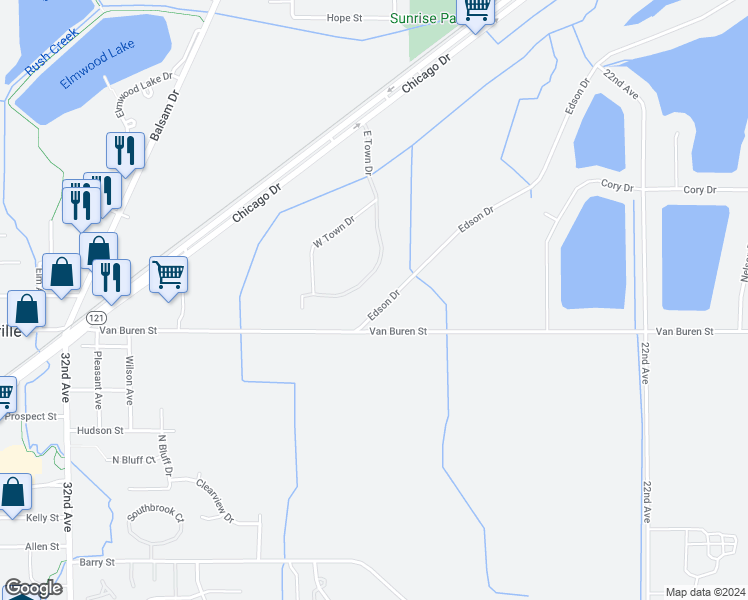 map of restaurants, bars, coffee shops, grocery stores, and more near 2659 Edson Drive in Hudsonville